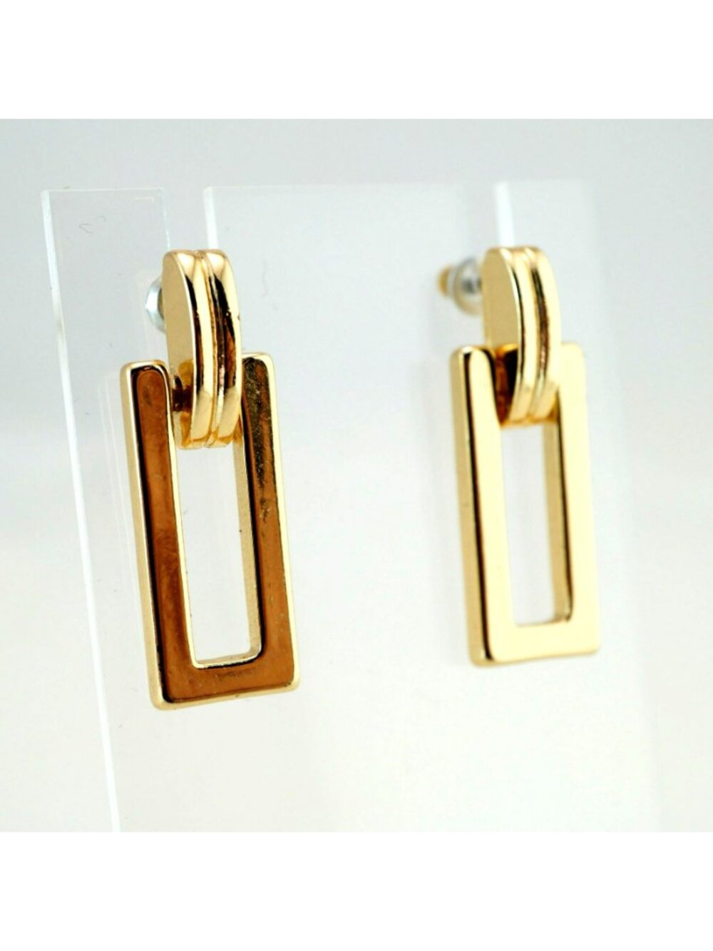 Napier Gold-Tone Rectangular Drop Earrings Geometric Design - Picture 2 of 7